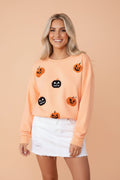 Halloween Embroidered Jack-O-Lantern Drop Shoulder Sweatshirt - Rooted & Reckless Co.