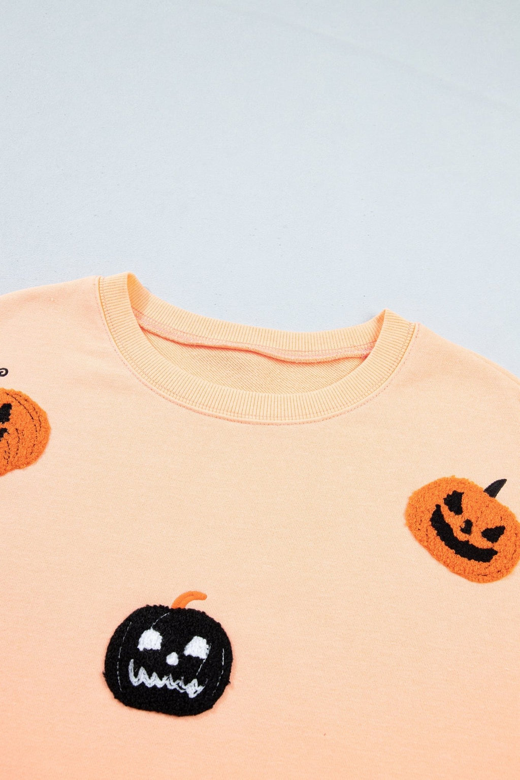 Halloween Embroidered Jack-O-Lantern Drop Shoulder Sweatshirt - Rooted & Reckless Co.