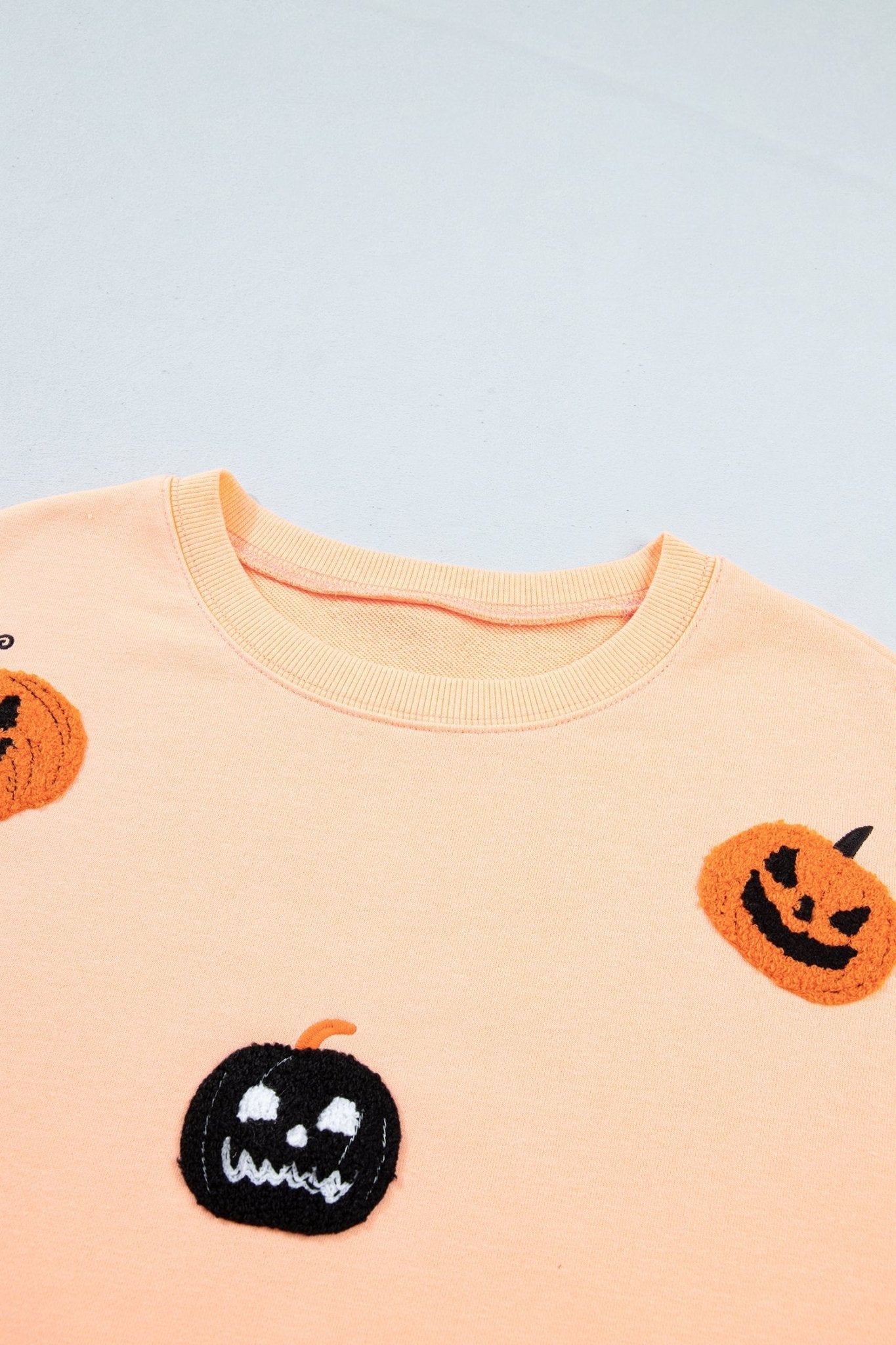 Halloween Embroidered Jack-O-Lantern Drop Shoulder Sweatshirt - Rooted & Reckless Co.