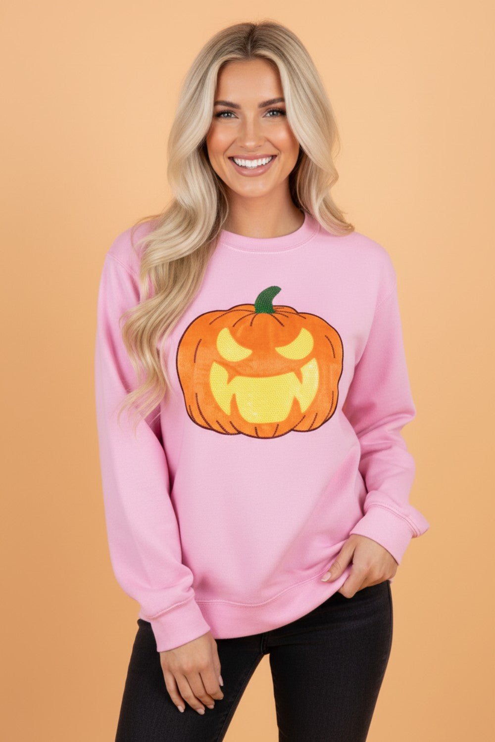 Halloween Embroidered Jack-O-Lantern Sweatshirt - Rooted & Reckless Co.