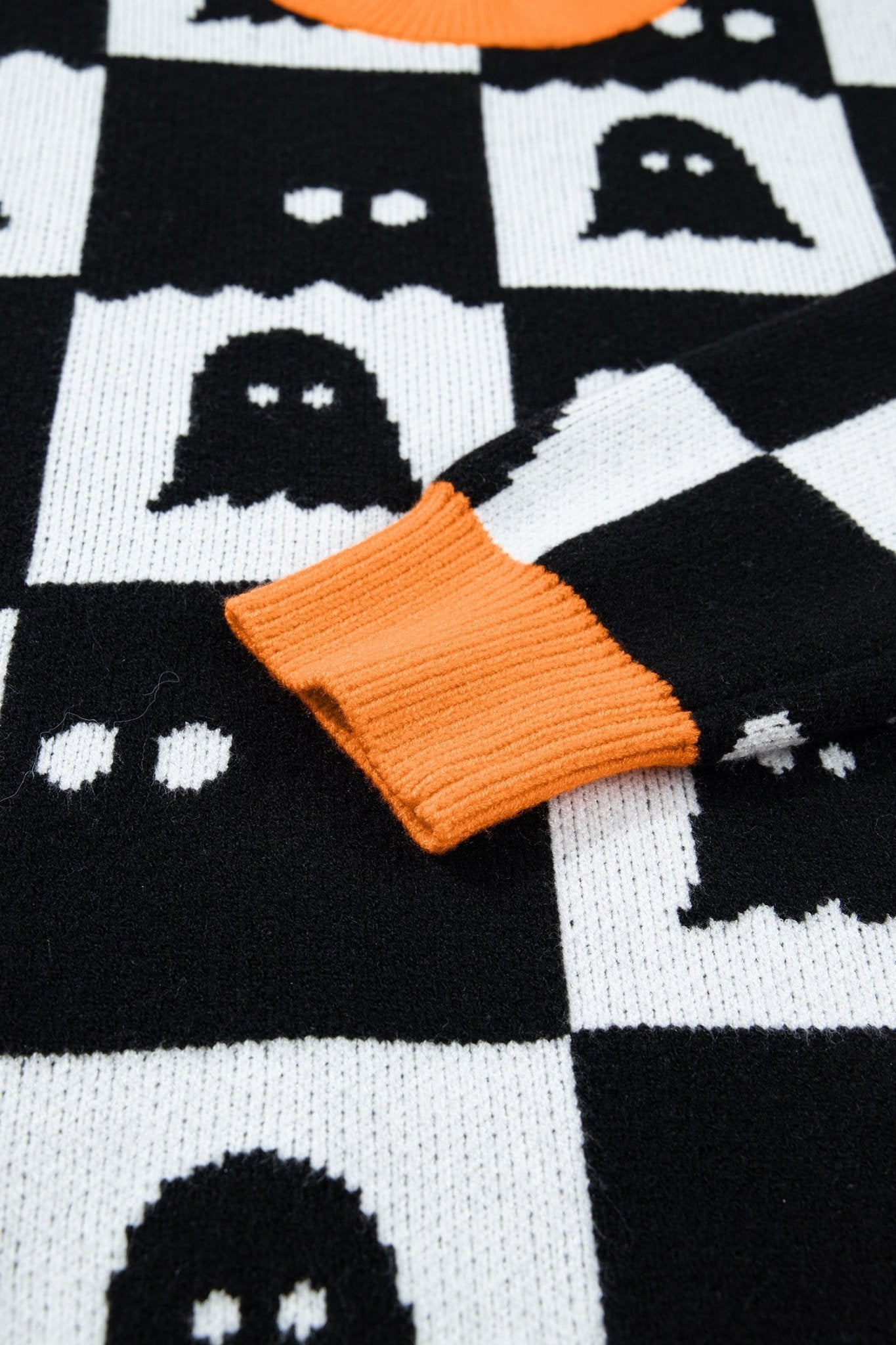 Halloween Ghost Checker High Neck Drop Shoulder Sweater - Rooted & Reckless Co.