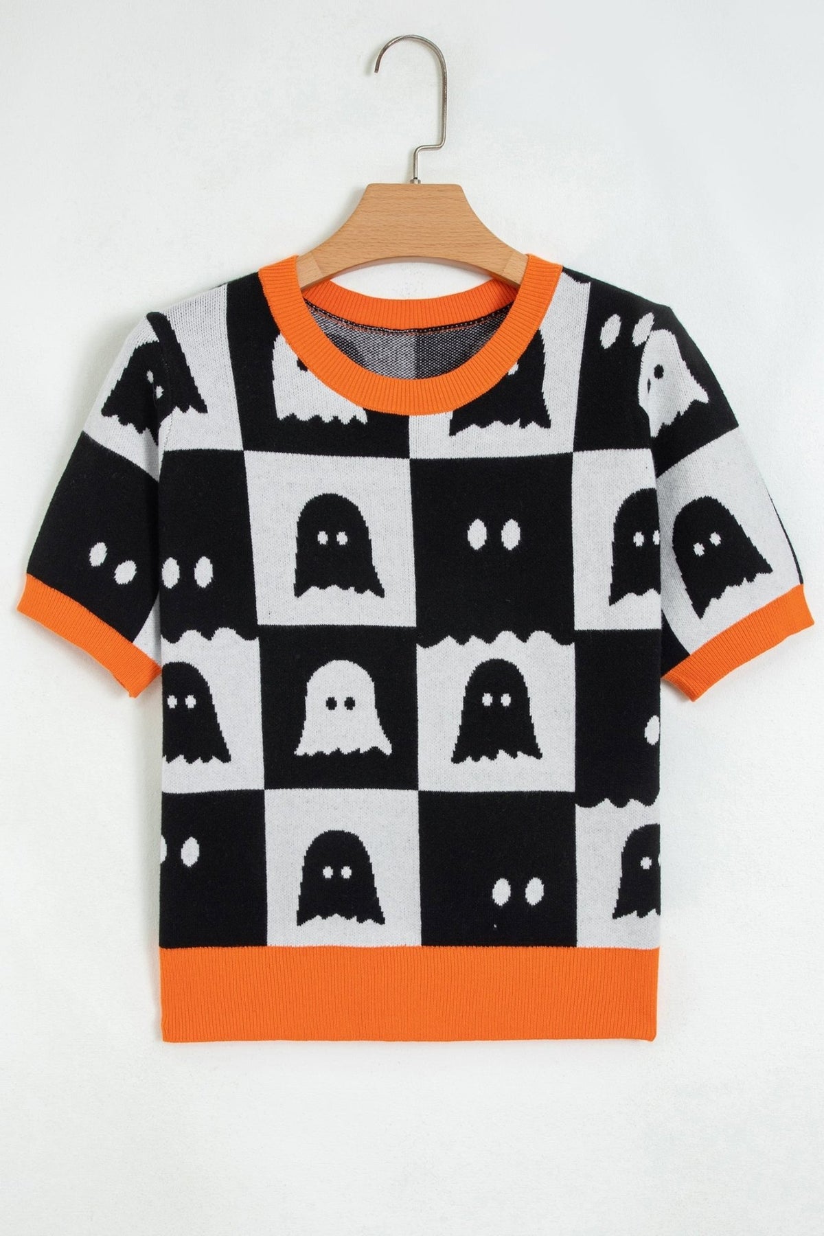 Halloween Ghost Checker Short Sleeve Knit Top - Rooted & Reckless Co.