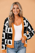 Halloween Ghost Colorblock Drop Shoulder Knit Cardigan - Rooted & Reckless Co.