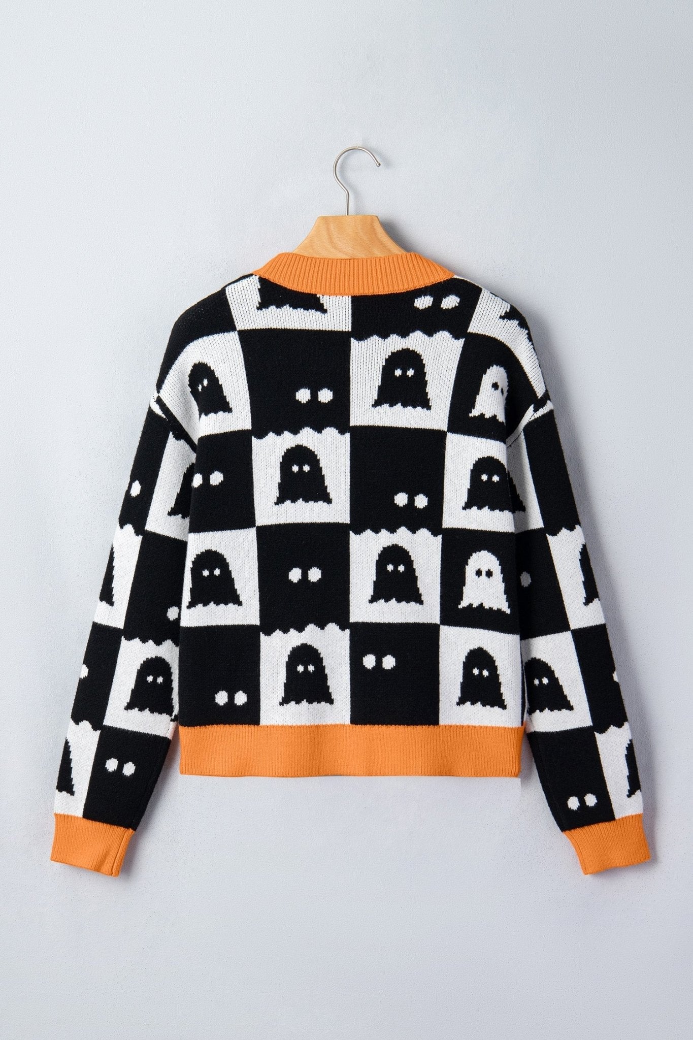 Halloween Ghost Colorblock Drop Shoulder Knit Cardigan - Rooted & Reckless Co.