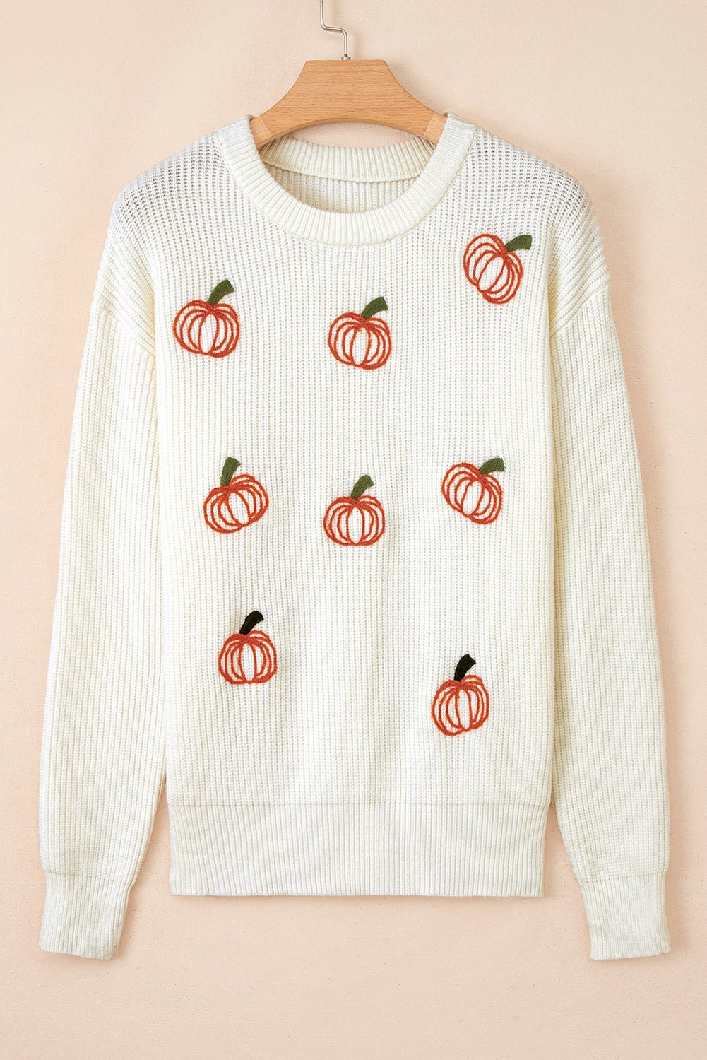 Halloween Pumpkin Embroidered Ribbed Thanksgiving Holiday Sweater - Rooted & Reckless Co.