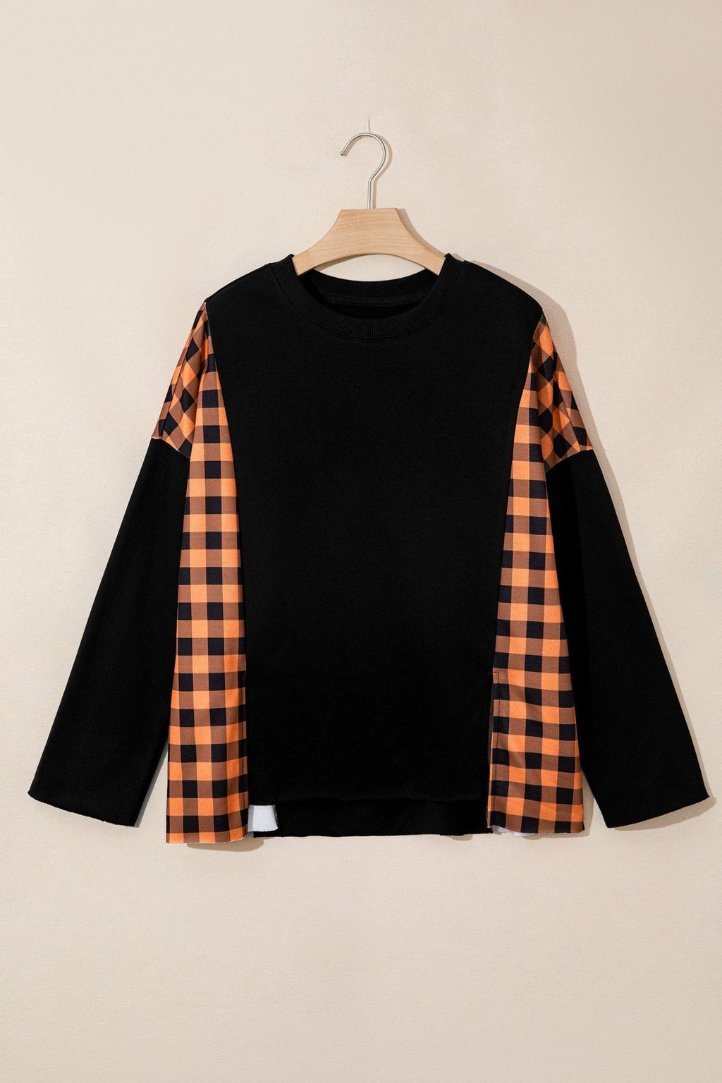 Halloween Pumpkin Gingham Patchwork Long Sleeve Top - Rooted & Reckless Co.