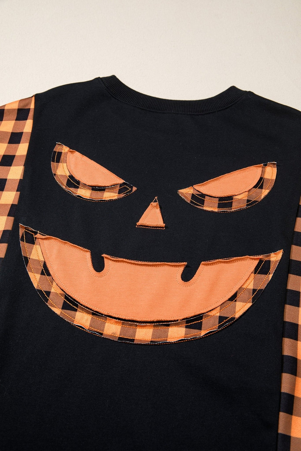 Halloween Pumpkin Gingham Patchwork Long Sleeve Top - Rooted & Reckless Co.