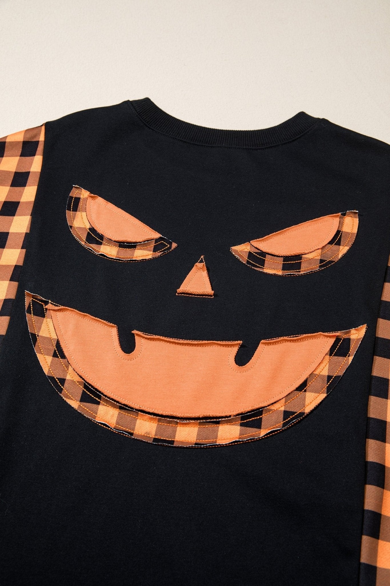 Halloween Pumpkin Gingham Patchwork Long Sleeve Top - Rooted & Reckless Co.