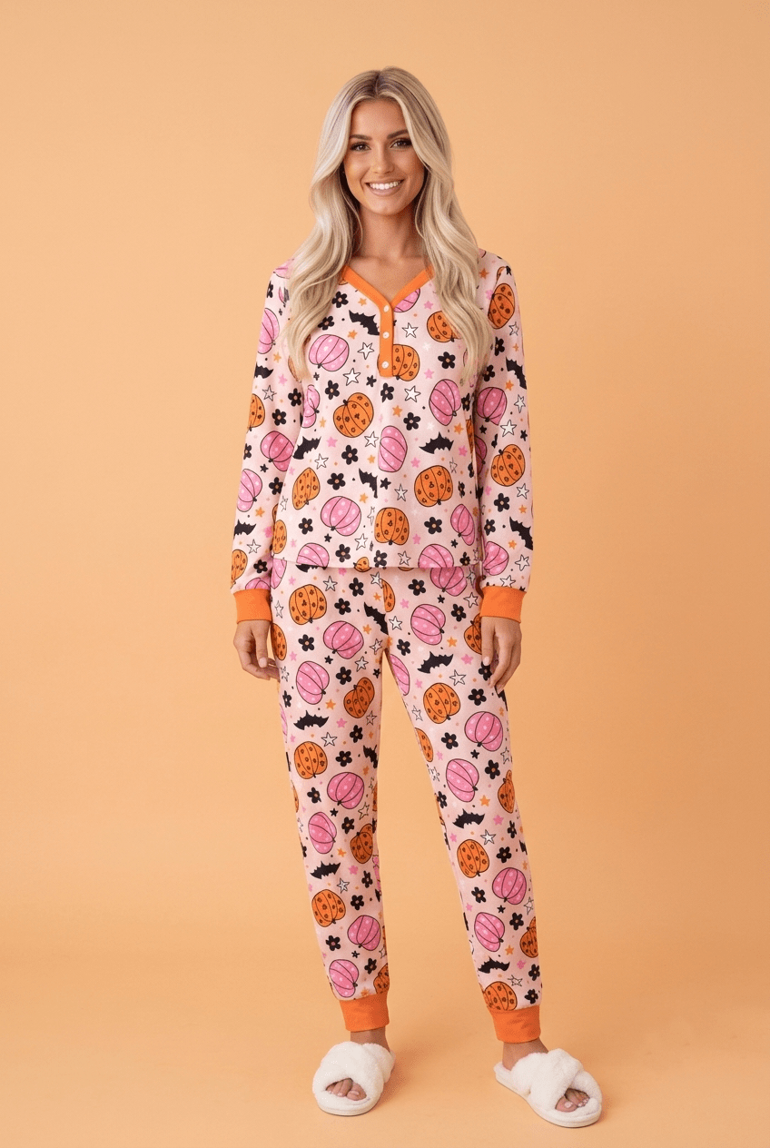 Halloween Pumpkin Long Sleeve Top & Pants Lounge Set - Rooted & Reckless Co.