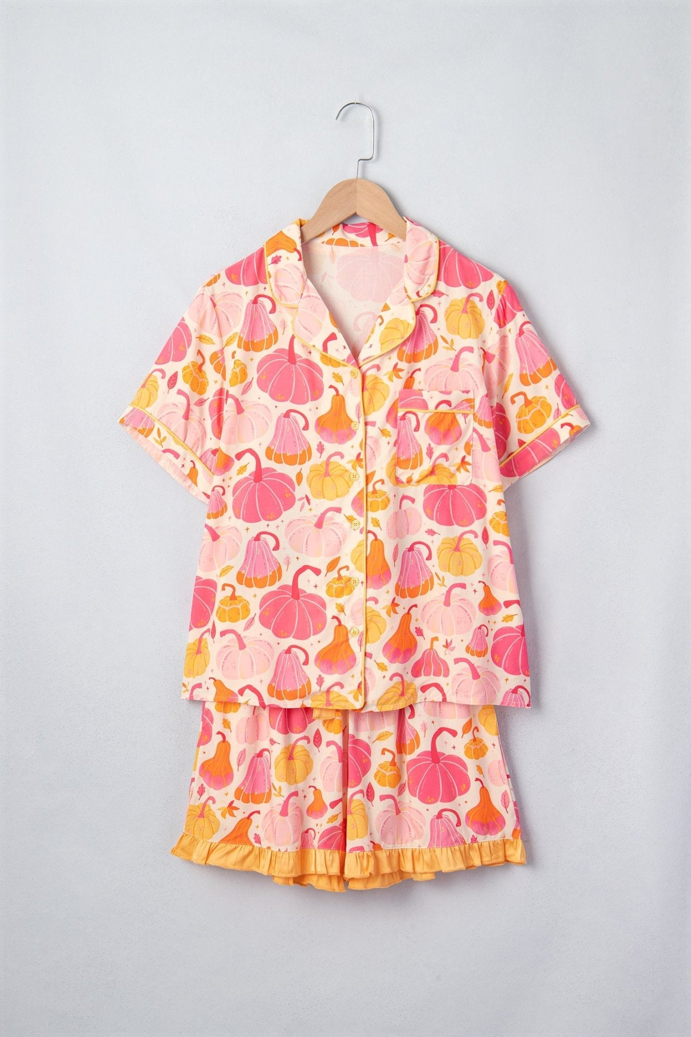 Halloween Pumpkin Top & Ruffle Shorts Lounge Set - Rooted & Reckless Co.