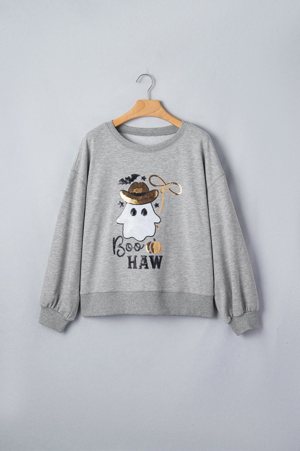 Halloween Western Ghost Sequin Graphic Long Sleeve Sweatshirt - Rooted & Reckless Co.
