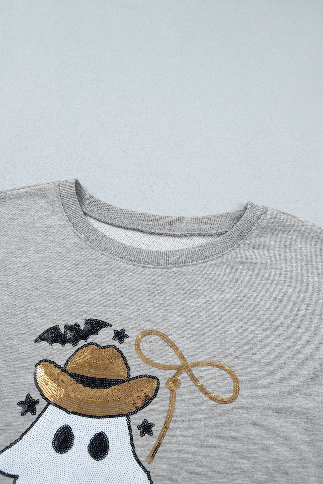 Halloween Western Ghost Sequin Graphic Long Sleeve Sweatshirt - Rooted & Reckless Co.