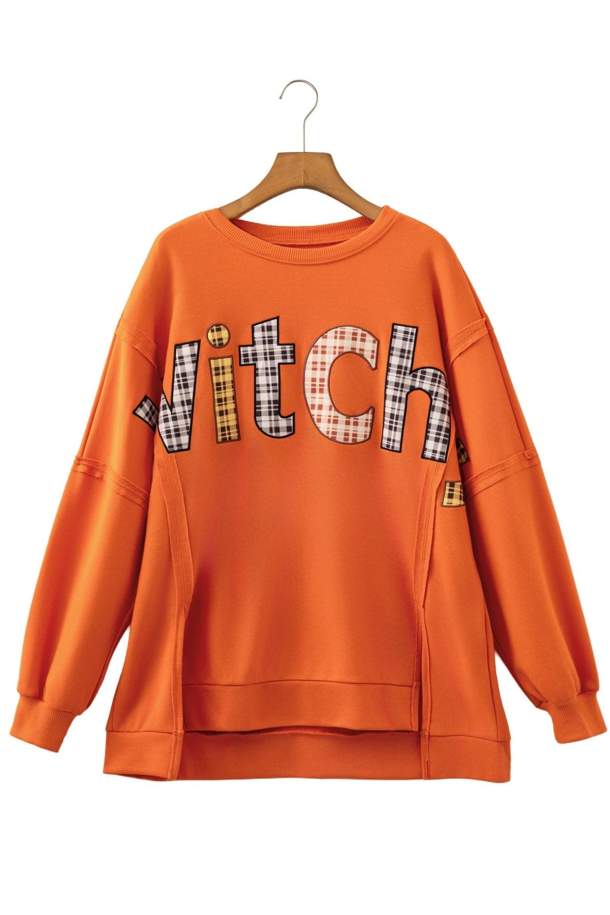 Halloween Witchy Plaid Patchwork Exposed Seam Sweatshirt - Rooted & Reckless Co.