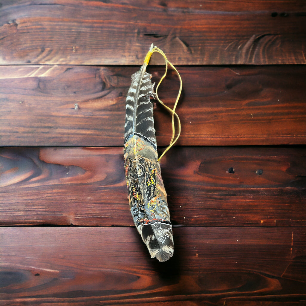 Hand-Painted Brown Bear Hat Feather by Chad Demien — Wildlife Artisan Western Hat Accessory (Custom Available) - Rooted & Reckless Co.