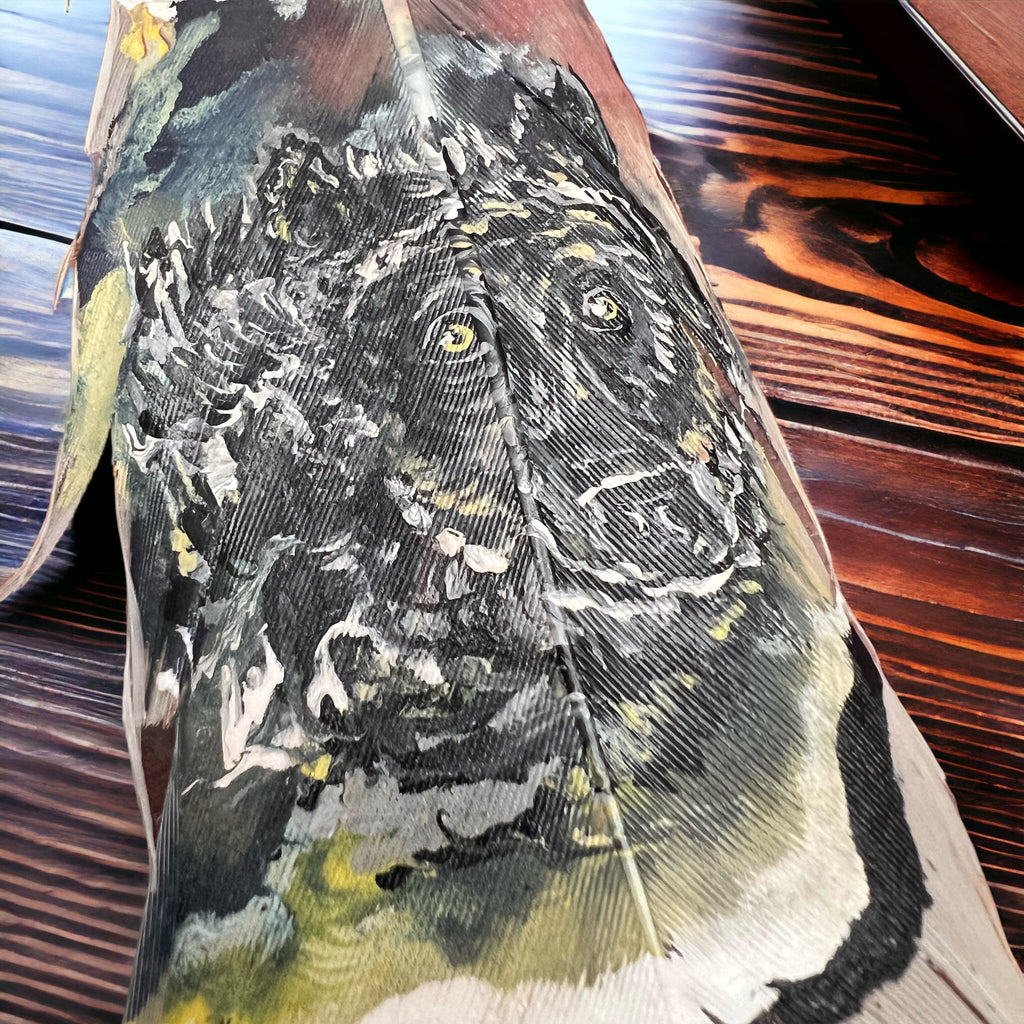 Hand-Painted Hat Feather by Chad Demien — One-of-a-Kind Western Artisan Feather (Custom Designs Available) - Rooted & Reckless Co.