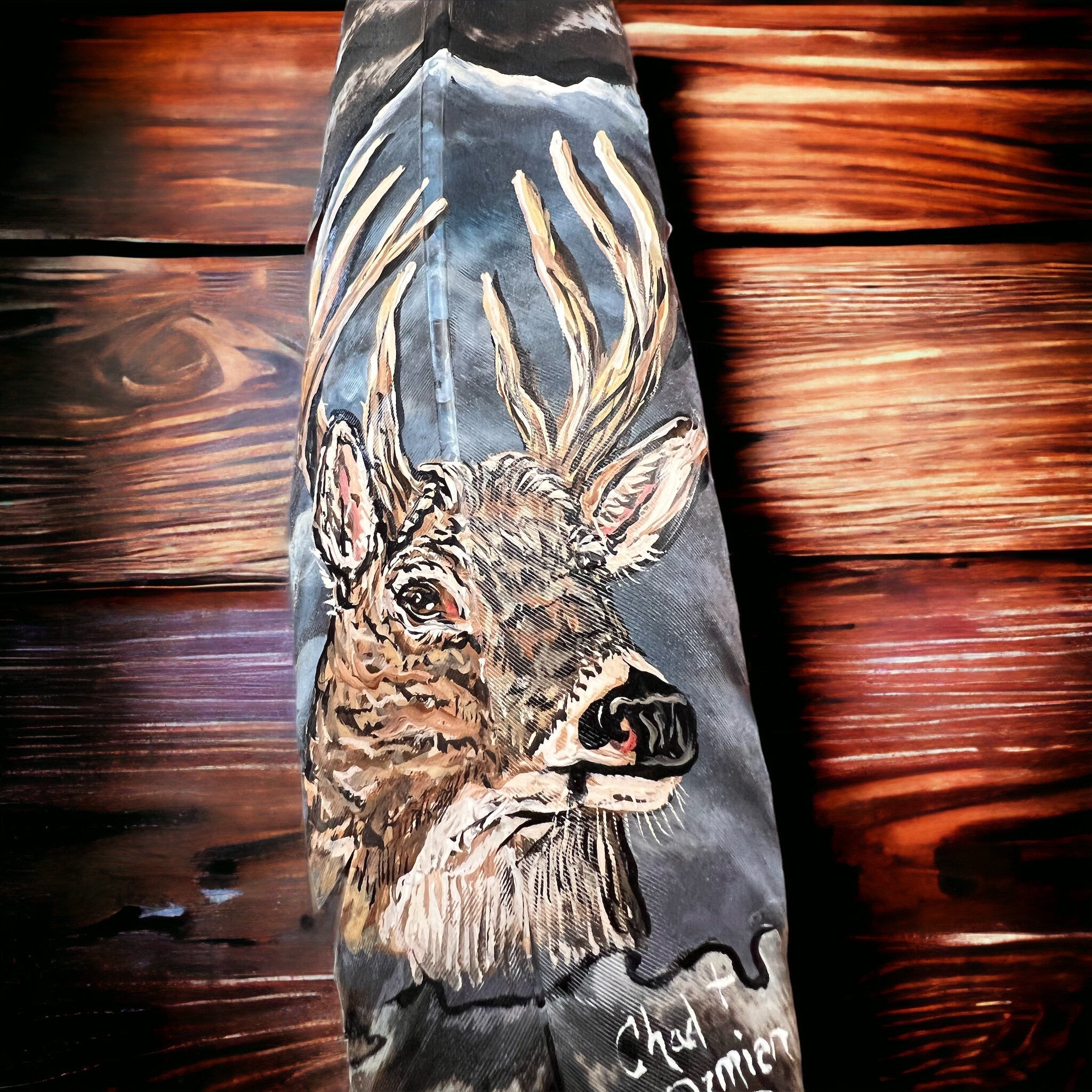 Hand-Painted Large Buck Hat Feather by Chad Demien — Wildlife Artisan Western Hat Accessory (Premium $125, Custom Available) - Rooted & Reckless Co.