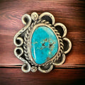 Hand-Stamped Sterling Silver Turquoise Cabochon Ring — Hallmark RJ, Size 7 (Vintage Native American) - Rooted & Reckless Co.