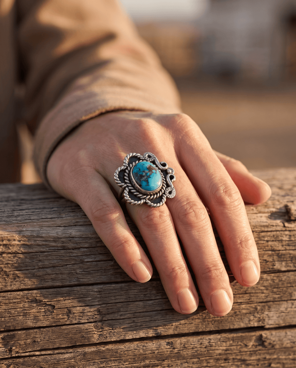 Hand-Stamped Sterling Silver Turquoise Ring — Size 5 (Native-Style) - Rooted & Reckless Co.
