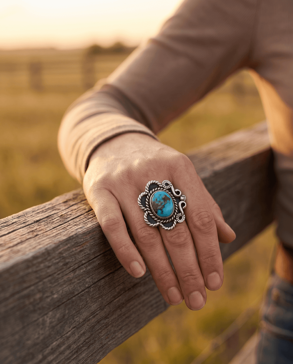 Hand-Stamped Sterling Silver Turquoise Ring — Size 5 (Native-Style) - Rooted & Reckless Co.