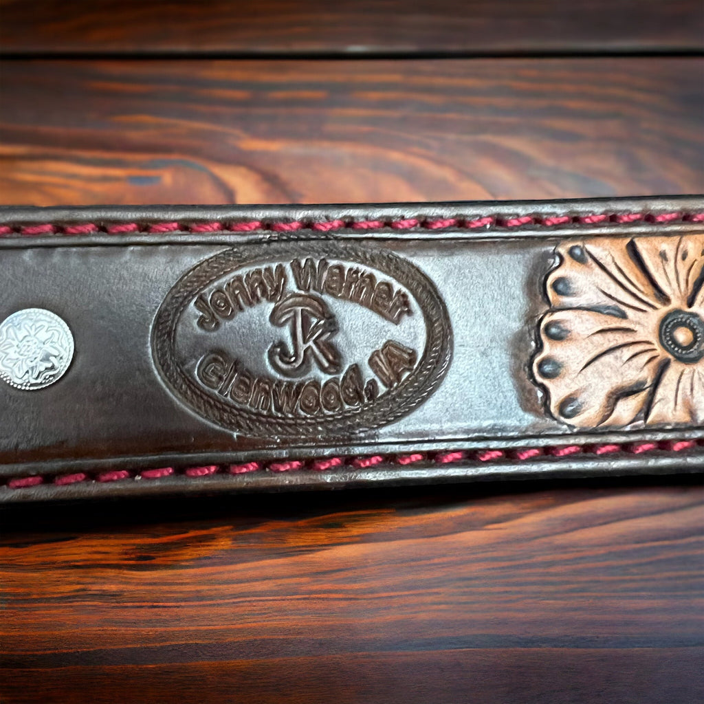 Hand-Tooled Western Leather Belt — Floral Design (32–36 Waist) - Rooted & Reckless Co.
