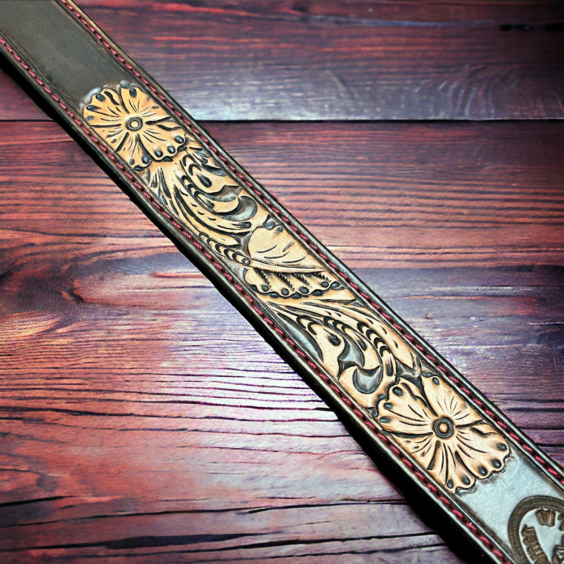 Hand-Tooled Western Leather Belt — Floral Design (32–36 Waist) - Rooted & Reckless Co.