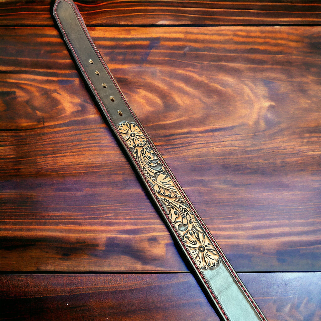 Hand-Tooled Western Leather Belt — Floral Design (32–36 Waist) - Rooted & Reckless Co.