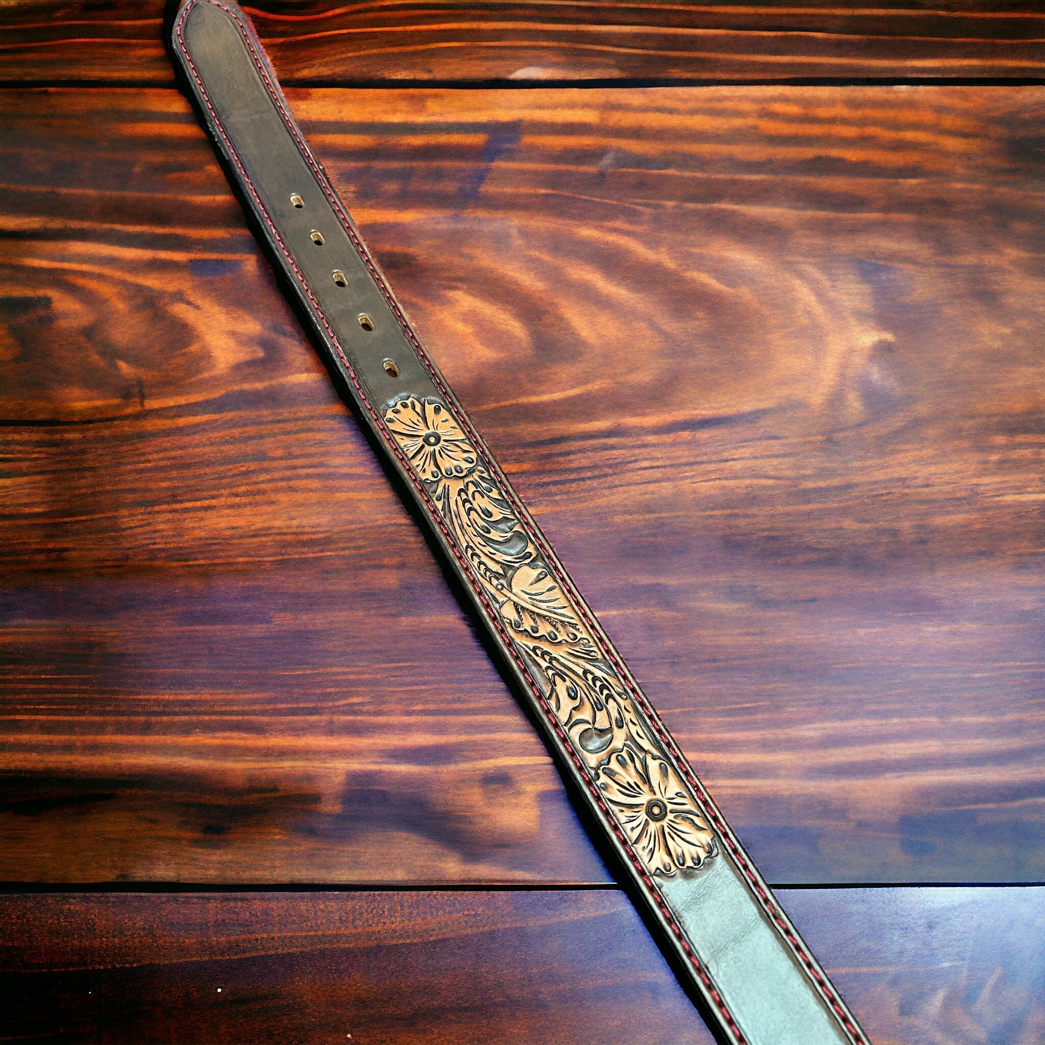 Hand-Tooled Western Leather Belt — Floral Design (32–36 Waist) - Rooted & Reckless Co.