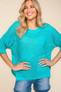 Haptics Floral Crochet Sweater Knit Western Top — Oversized 3/4 Sleeve with Side Slit Detail - Rooted & Reckless Co.