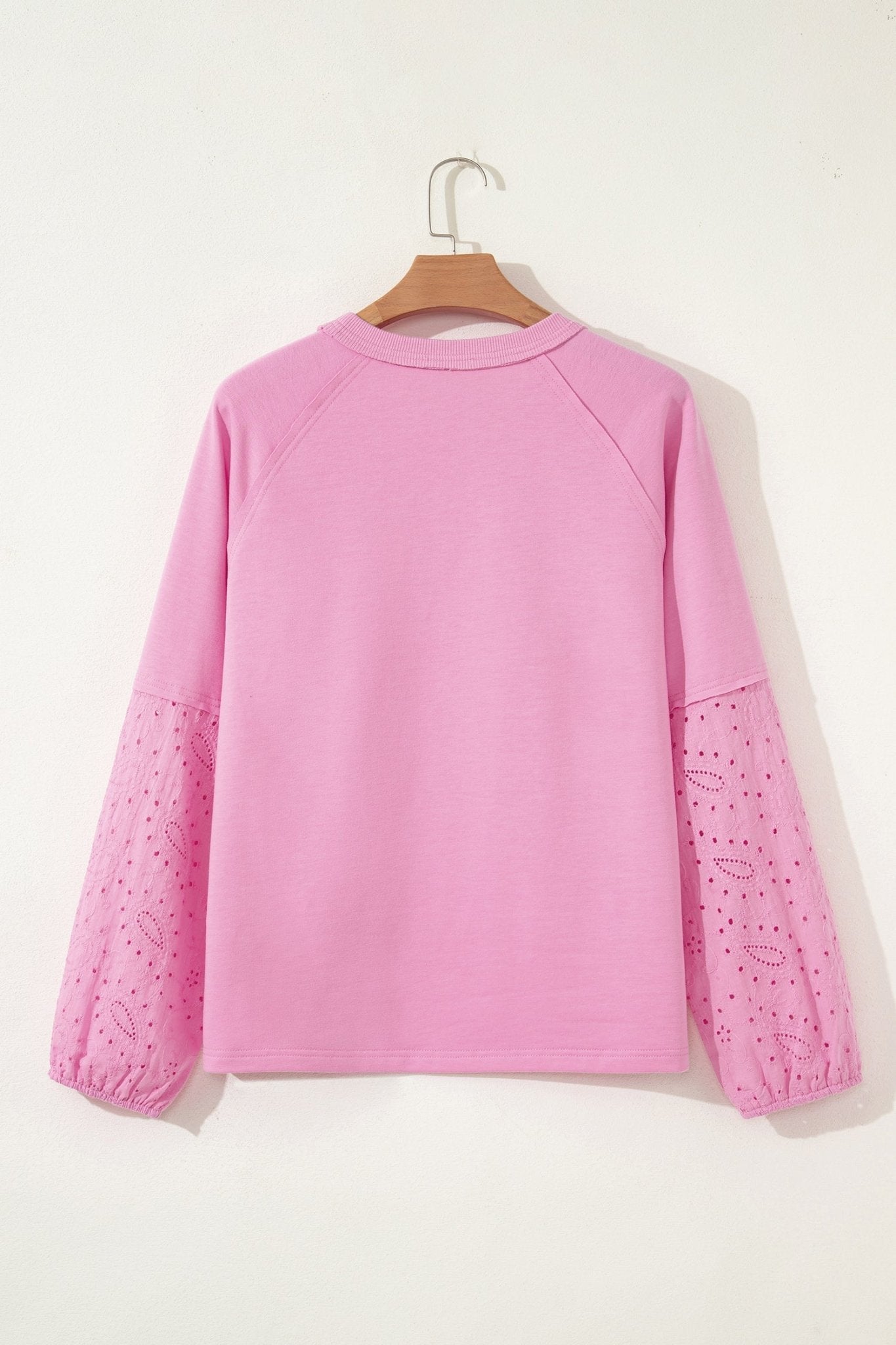 Heart Embroidered Eyelet Patchwork Long Sleeve Top - Rooted & Reckless Co.
