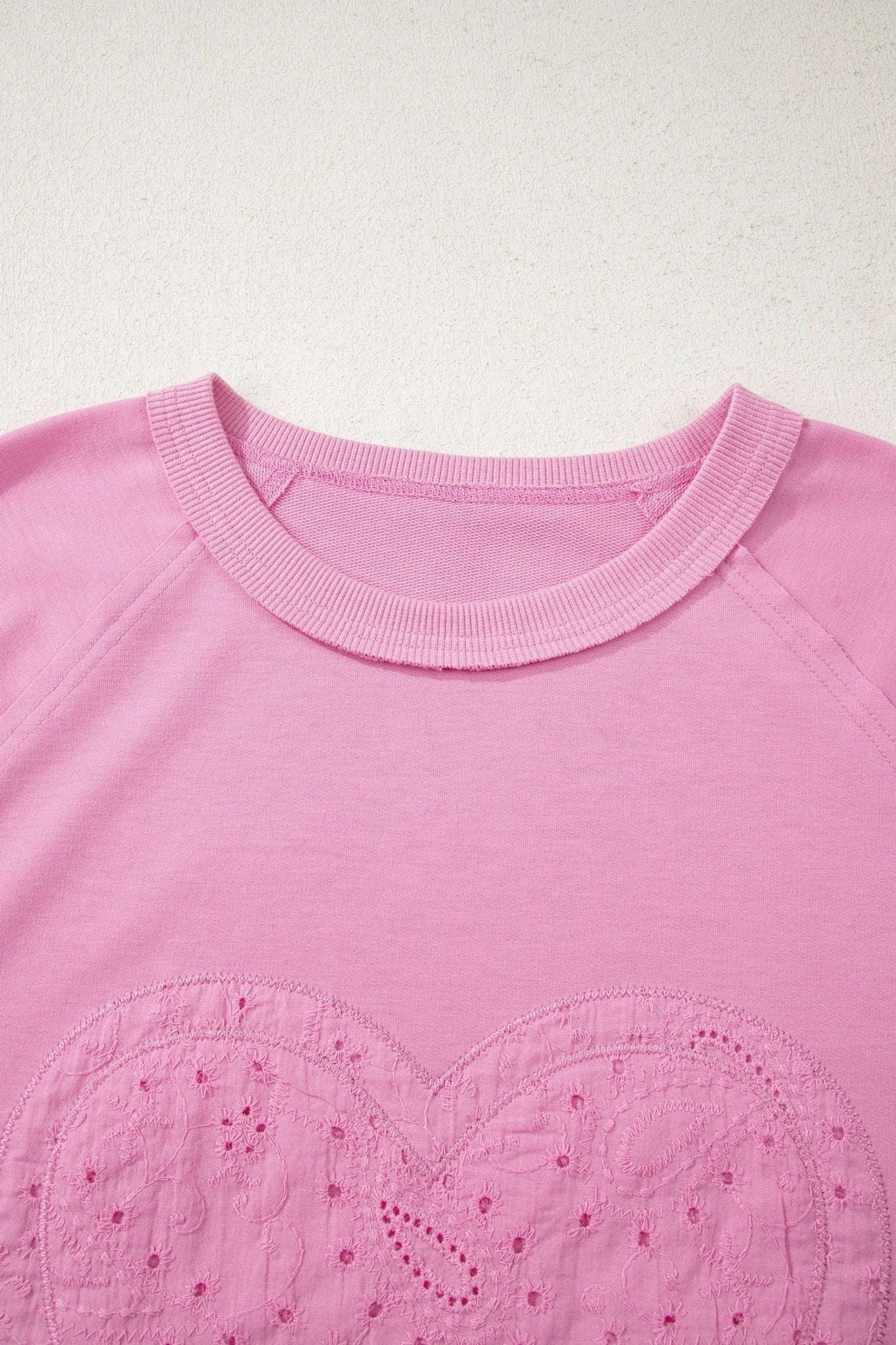 Heart Embroidered Eyelet Patchwork Long Sleeve Top - Rooted & Reckless Co.