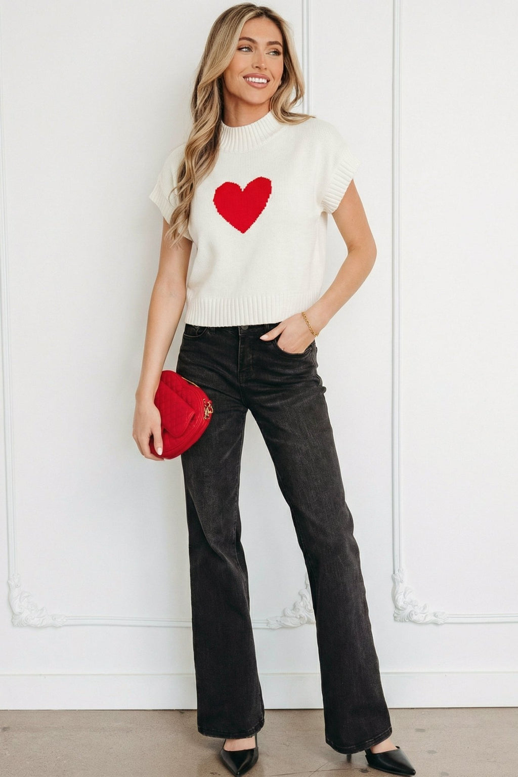 Heart Graphic Cropped Short Sleeve Sweater - Rooted & Reckless Co.