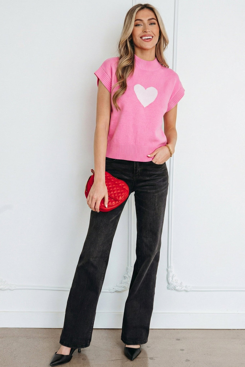 Heart Graphic Cropped Short Sleeve Sweater - Rooted & Reckless Co.