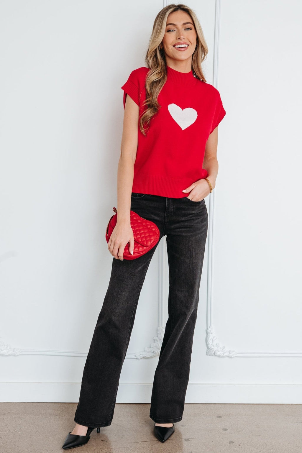 Heart Graphic Cropped Short Sleeve Sweater - Rooted & Reckless Co.