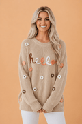 Hello Floral Embroidered Knit Long Sleeve Loose Sweater - Rooted & Reckless Co.