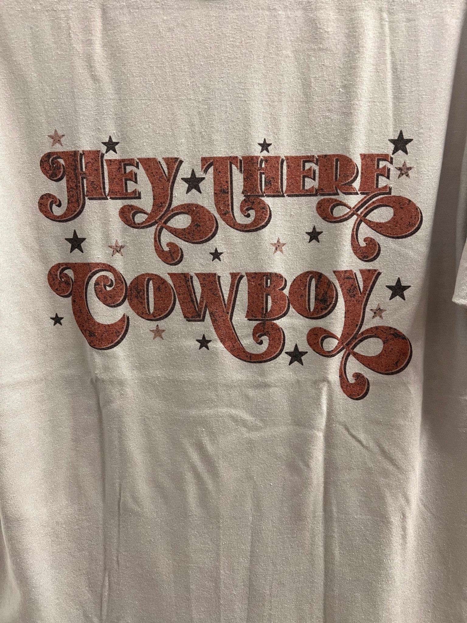 "Hey There, Cowboy" Western Graphic Tee — Silver Jerzee Cowgirl Statement - Rooted & Reckless Co.