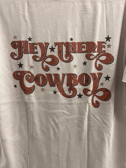 "Hey There, Cowboy" Western Graphic Tee — Silver Jerzee Cowgirl Statement - Rooted & Reckless Co.