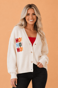 Ho Ho Ho Merry Christmas Buttoned V-Neck Cardigan - Rooted & Reckless Co.