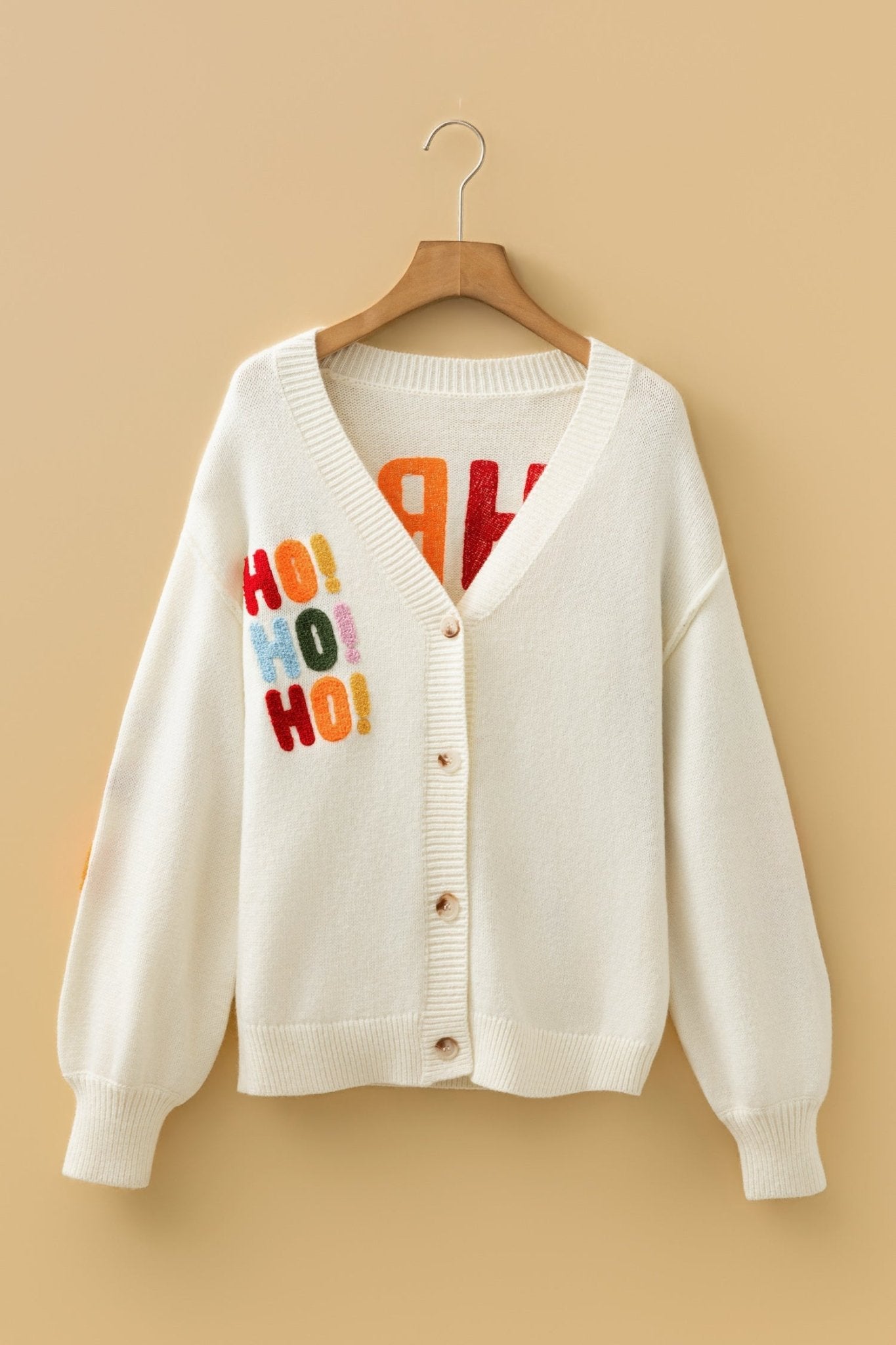 Ho Ho Ho Merry Christmas Buttoned V-Neck Cardigan - Rooted & Reckless Co.