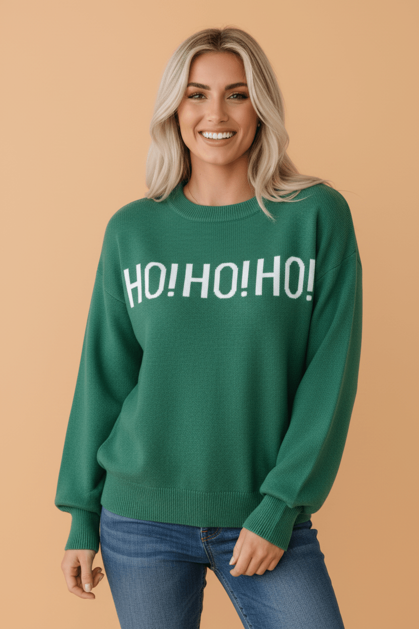 Ho Ho Ho Merry Christmas Drop Shoulder Sweater - Rooted & Reckless Co.