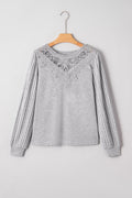 Hollow Lace Ribbed Knit Patchwork Long Sleeve Top - Rooted & Reckless Co.