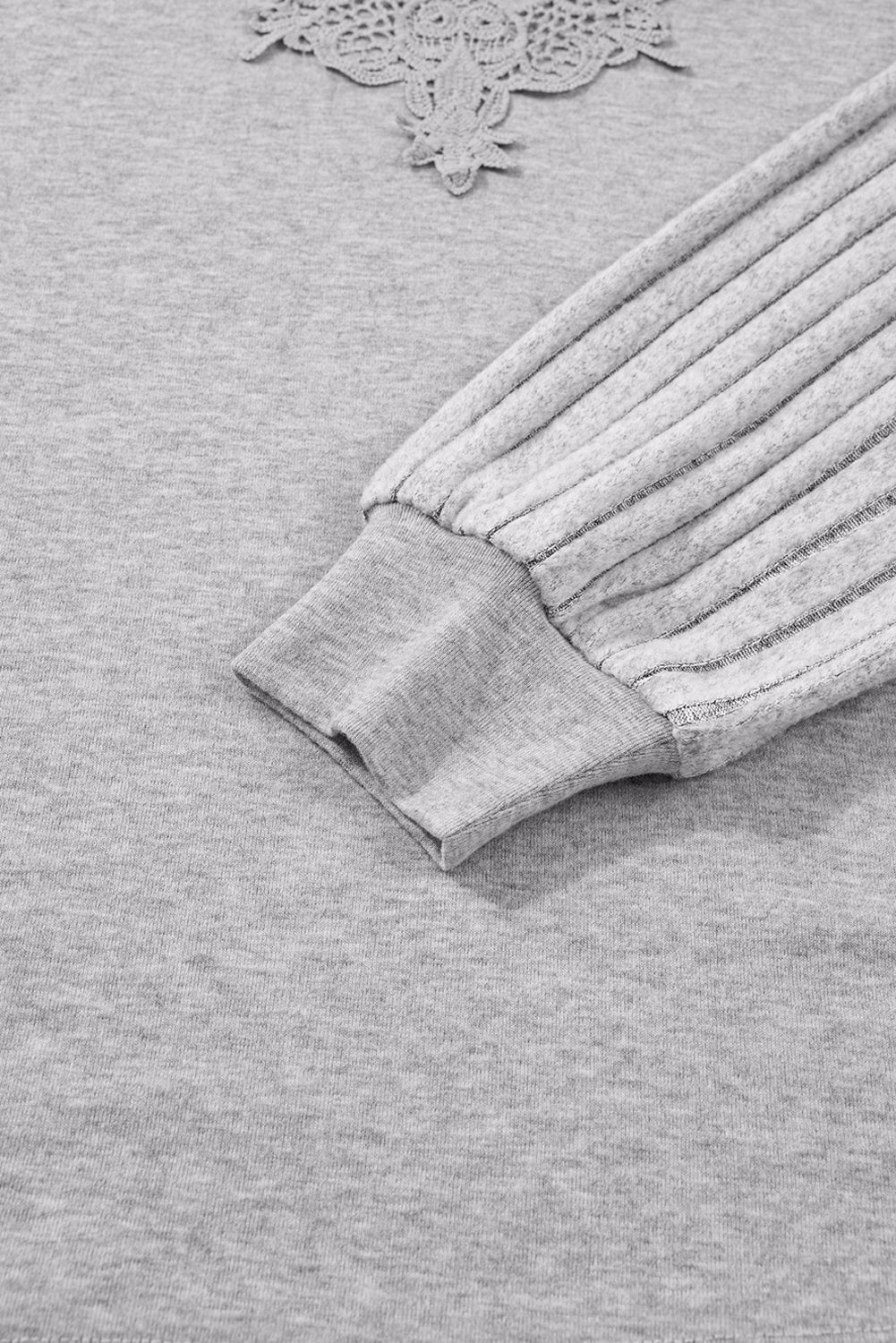 Hollow Lace Ribbed Knit Patchwork Long Sleeve Top - Rooted & Reckless Co.