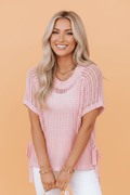 Hollow-out Crochet Tie Side Short Sleeve Sweater - Rooted & Reckless Co.