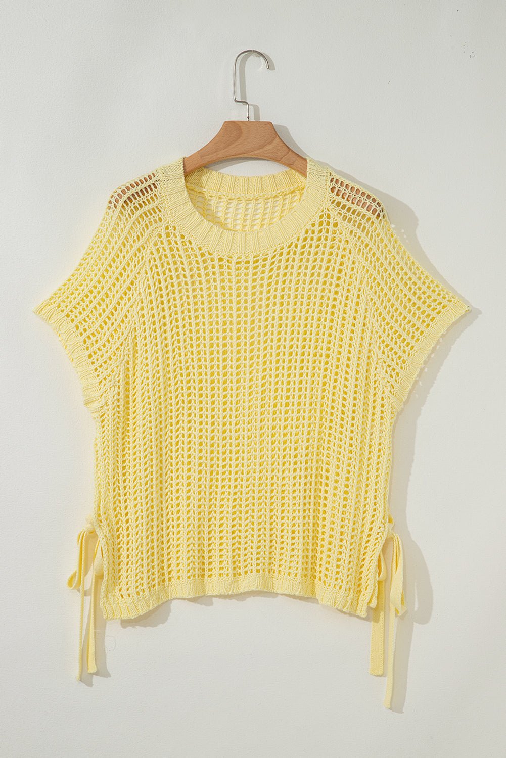 Hollow-out Crochet Tie Side Short Sleeve Sweater - Rooted & Reckless Co.