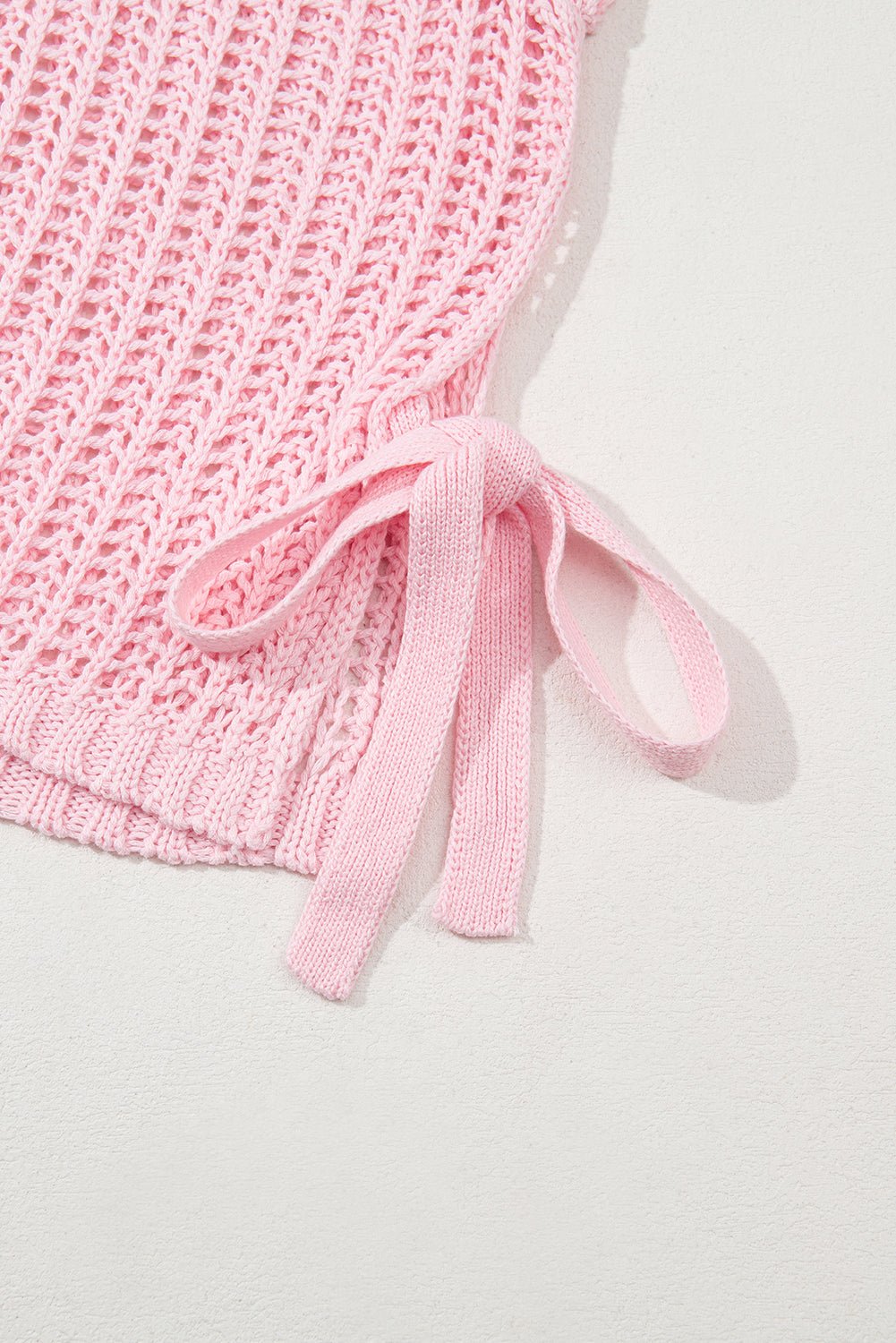 Hollow-out Crochet Tie Side Short Sleeve Sweater - Rooted & Reckless Co.