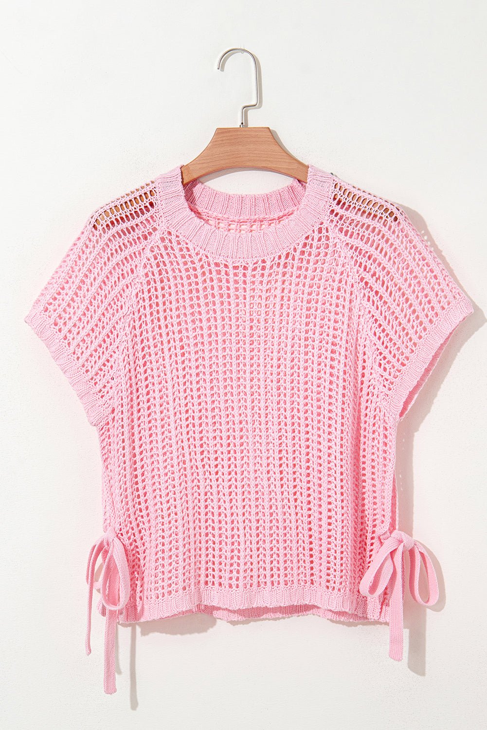 Hollow-out Crochet Tie Side Short Sleeve Sweater - Rooted & Reckless Co.