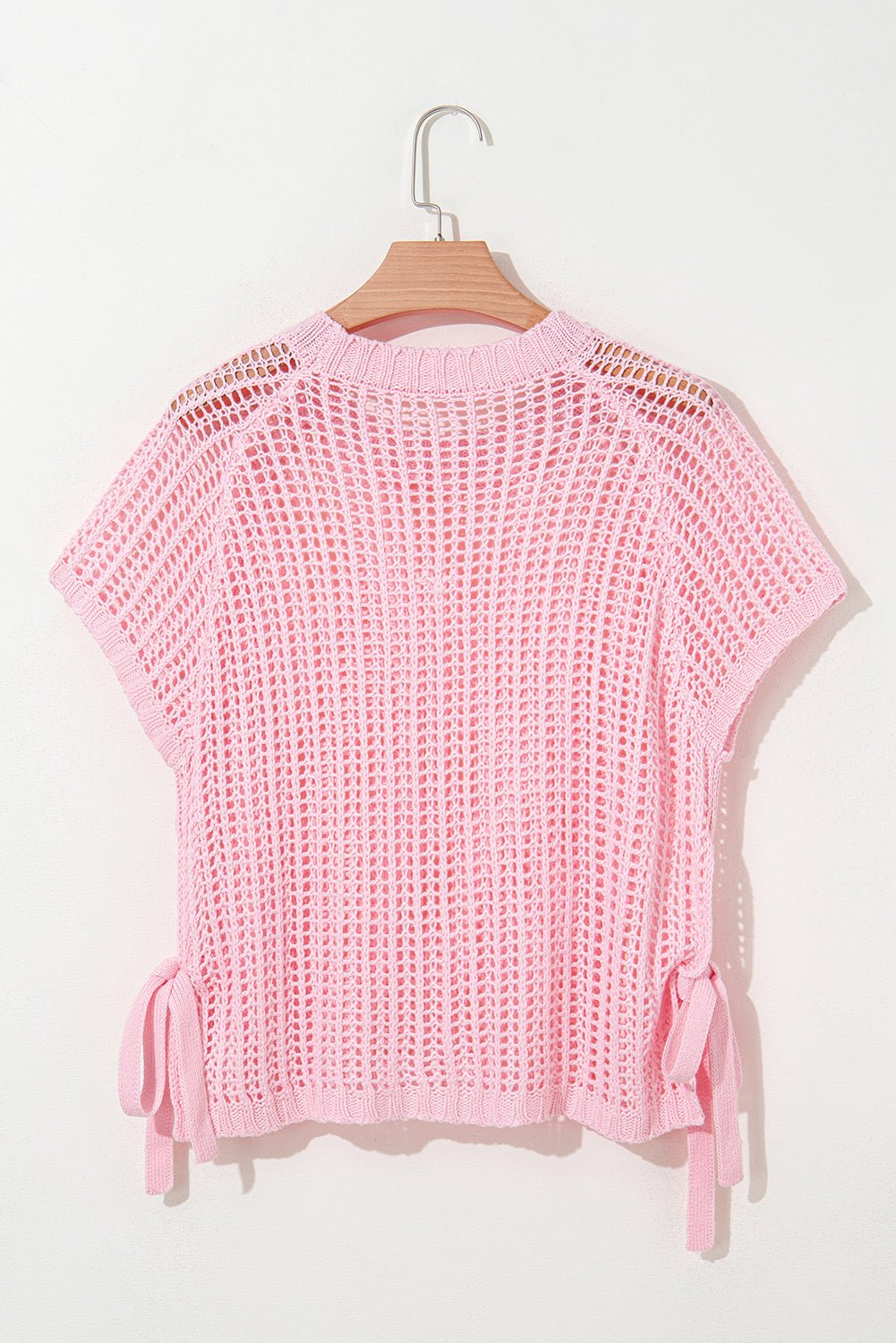 Hollow-out Crochet Tie Side Short Sleeve Sweater - Rooted & Reckless Co.