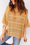 Hollow-Out Openwork Knit 3/4 Sleeve Sweater - Rooted & Reckless Co.