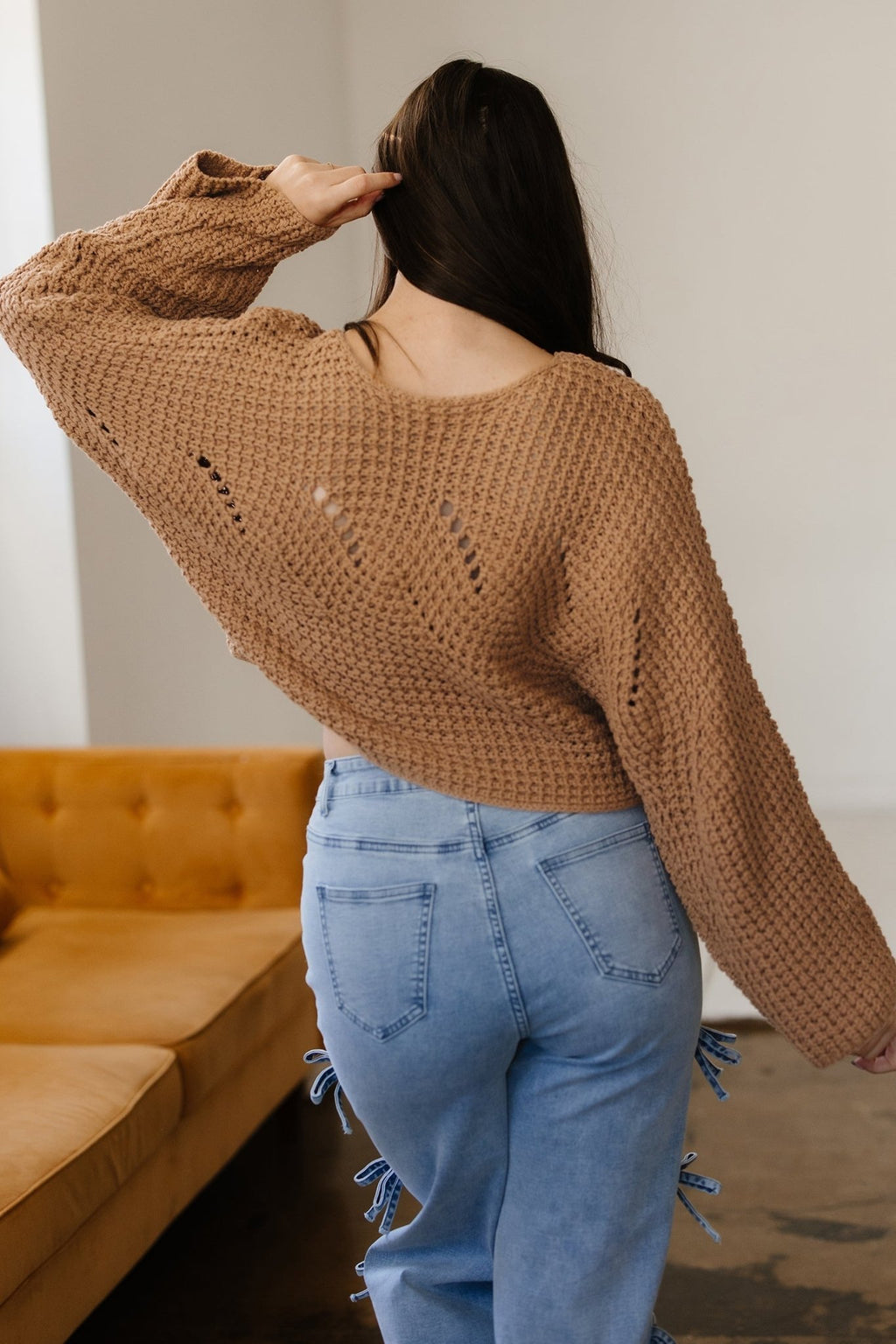 Hollowed Knit Wide Sleeve Pullover Sweater - Rooted & Reckless Co.