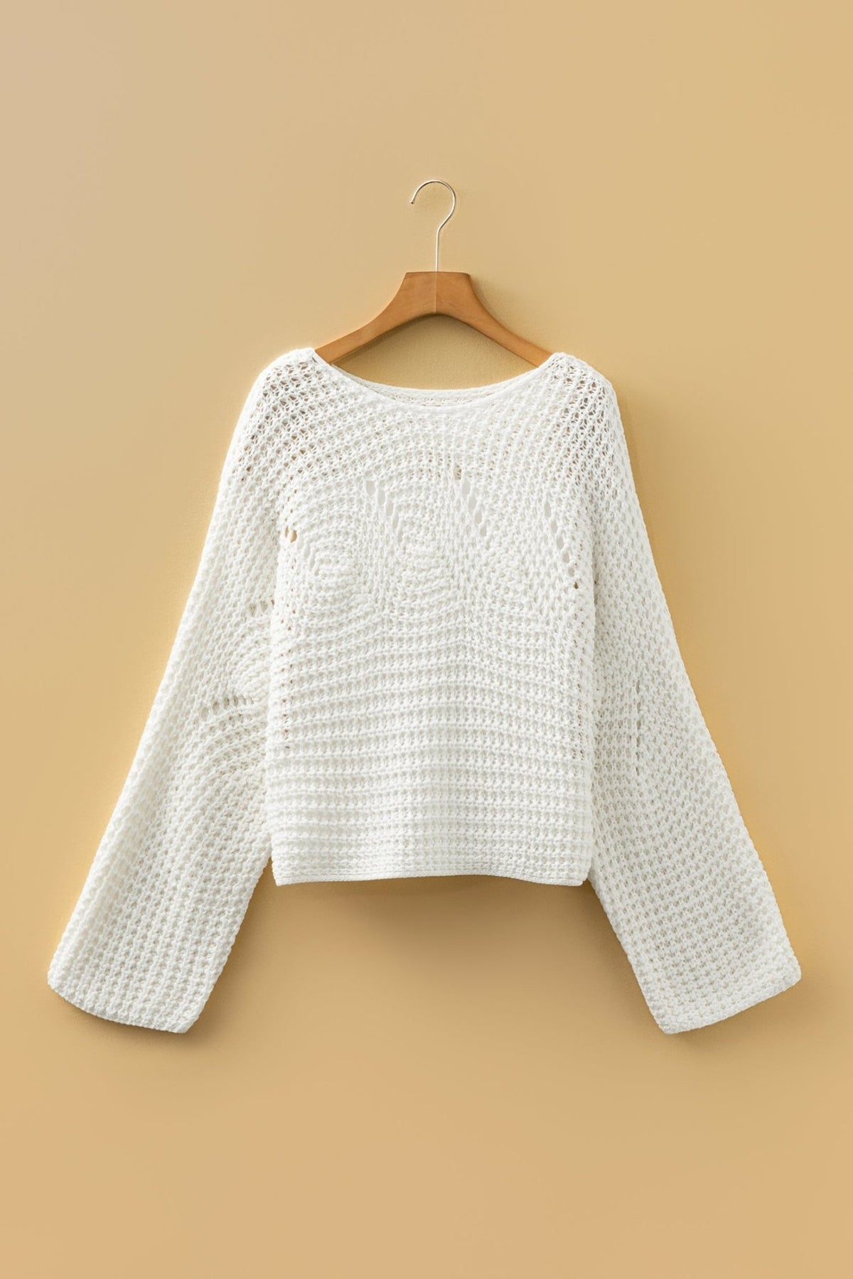 Hollowed Knit Wide Sleeve Pullover Sweater - Rooted & Reckless Co.