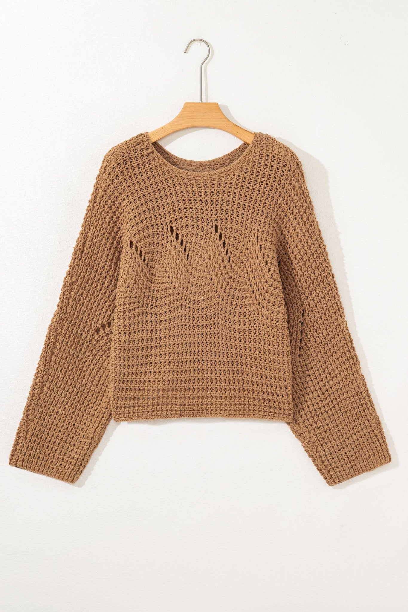 Hollowed Knit Wide Sleeve Pullover Sweater - Rooted & Reckless Co.